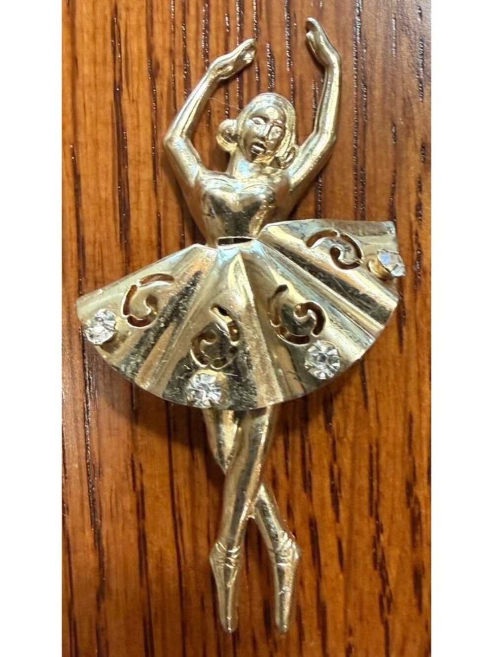 Vintage Coro Ballerina Brooch/Pin Gold Tone Rhinestones Signed